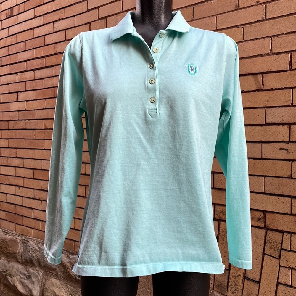 Peter Millar Mint Green Long Sleeve Polo Shirt Size Large